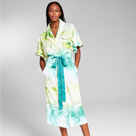 INC International Concepts x Jeannie Mai Printed Robe In Green Marble - Picture 1 of 5